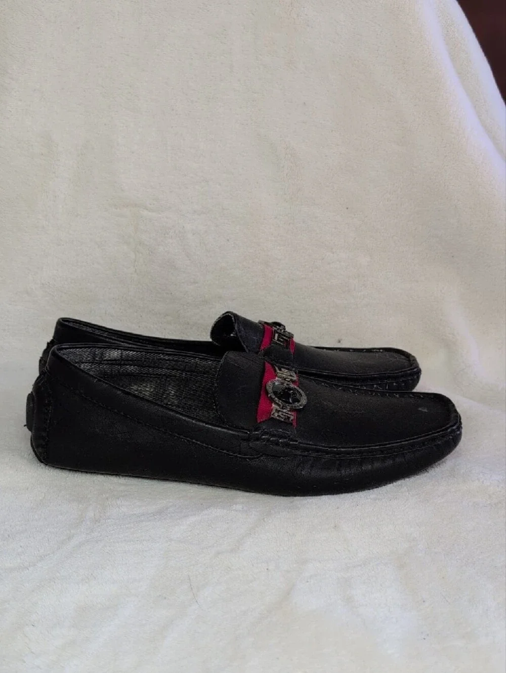Platini Men's Black Slip-On Loafers with Red Accent